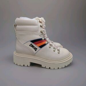 Circus NY by Sam Edelman Flora Mid Calf Retro Stripe Hiker Boots Ivory 9.5M
